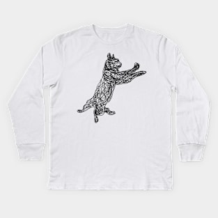 Dancing black doodle cat Kids Long Sleeve T-Shirt